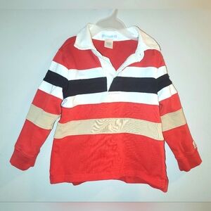 ⛄️ Janie and Jack Snowman Lane White Red Khaki Black Cotton Rugby Shirt Boys 2T
